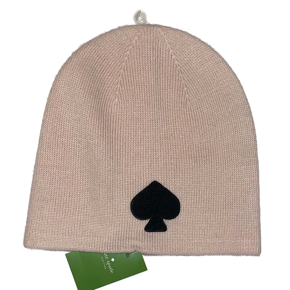 KATE SPADE Knit Beanie with ♠️ Spade Logo Pink NWT